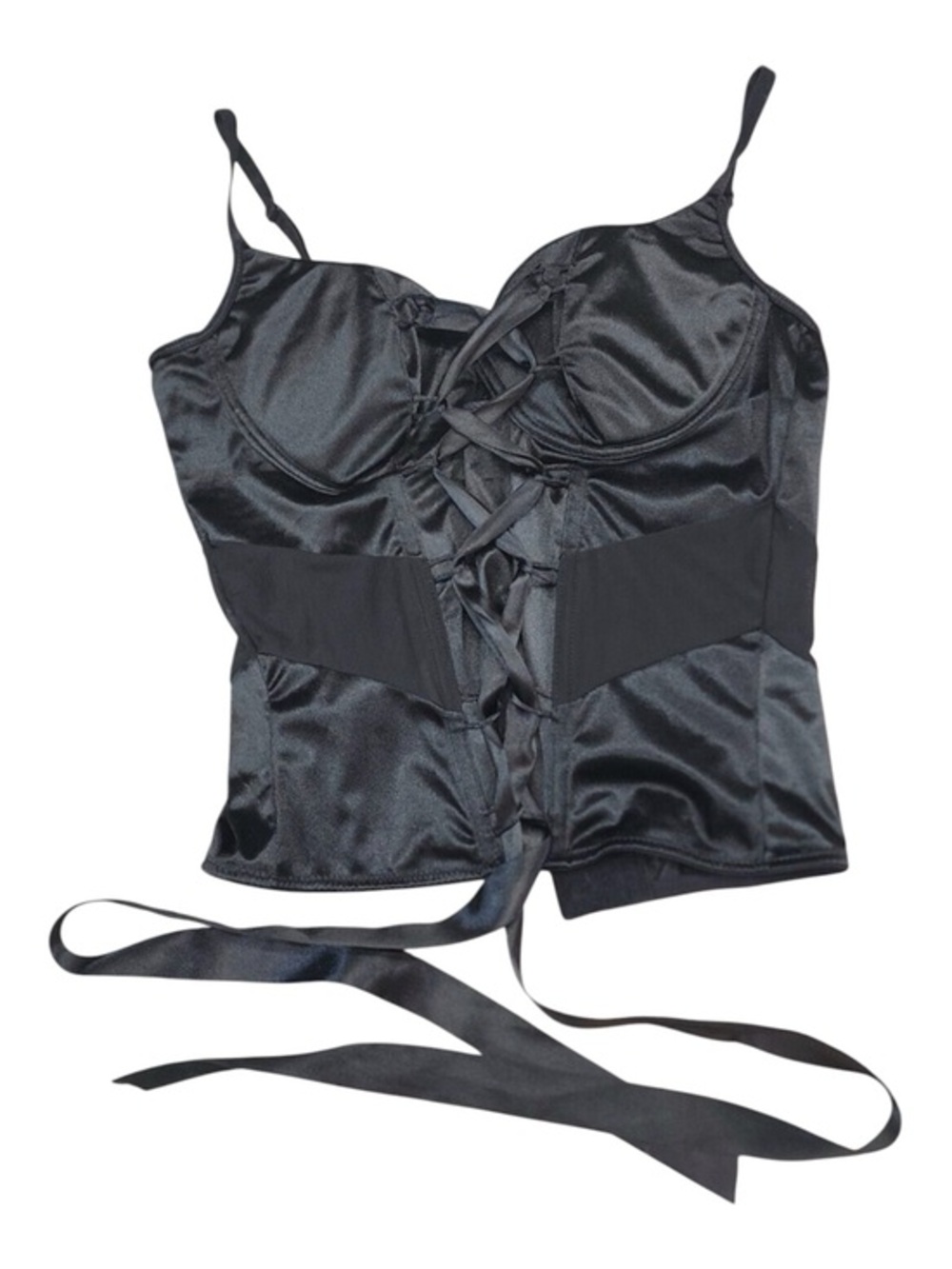 Body Rage Women’s Black Corset Top Ballet Satin Lace up Small